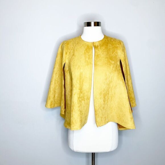 Jayley Collection S Small Faux Suede Capelet Camel Tan Soft Jacket Top Open - Picture 2 of 9